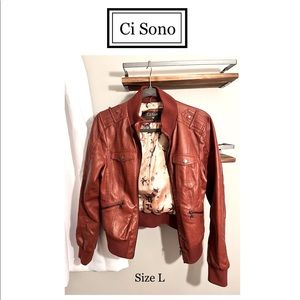 Burnt Sienna Faux Leather Jacket L